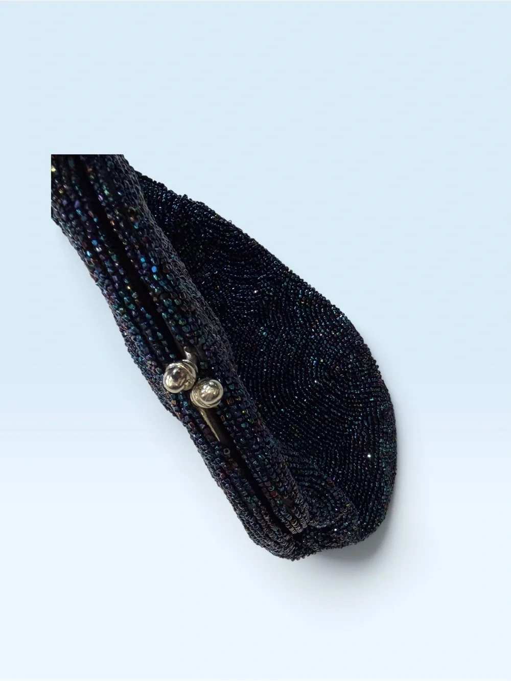 Hand Crafted In Belgium Navy Beaded Evening Clutch